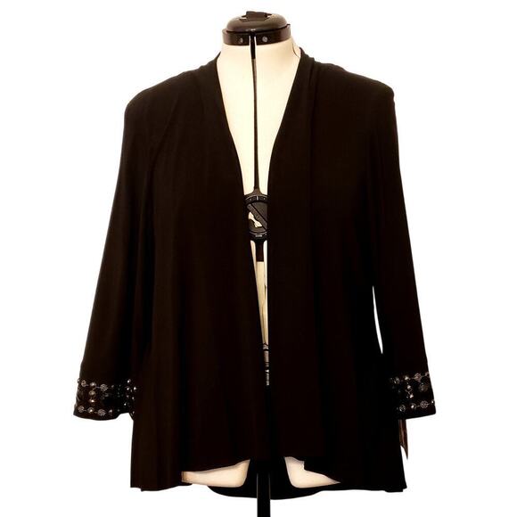 Vintage R & M Richards Jacket Duster Cardigan Size 1X Black 3/4 Beaded Sleeves - Picture 1 of 8